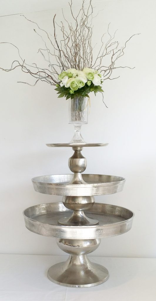 Visual of our grand three tier cake stand available altogether or as individuals for hire