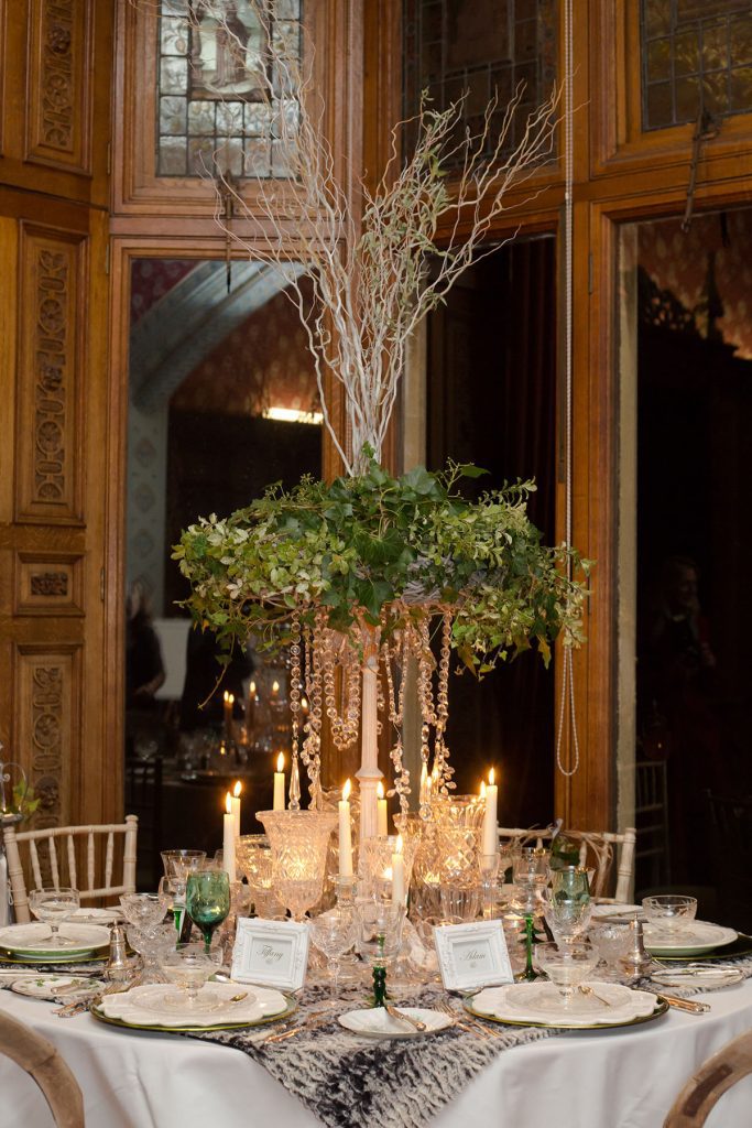 inspired by Narnia full table setting to hire for candlelit winter wedding