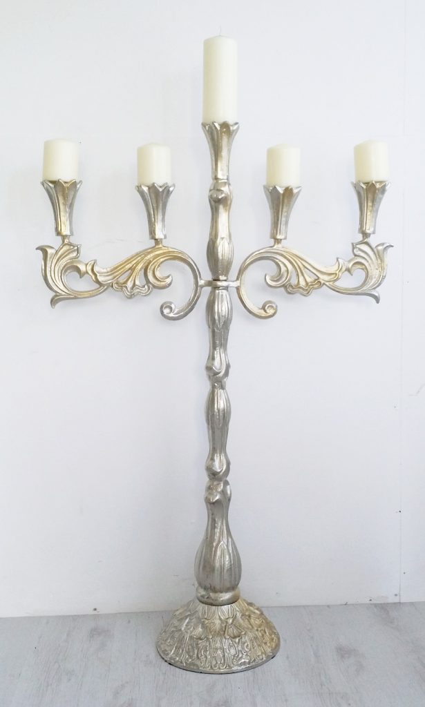 Stunning ornate extra large candelabra with pillar candles for hire