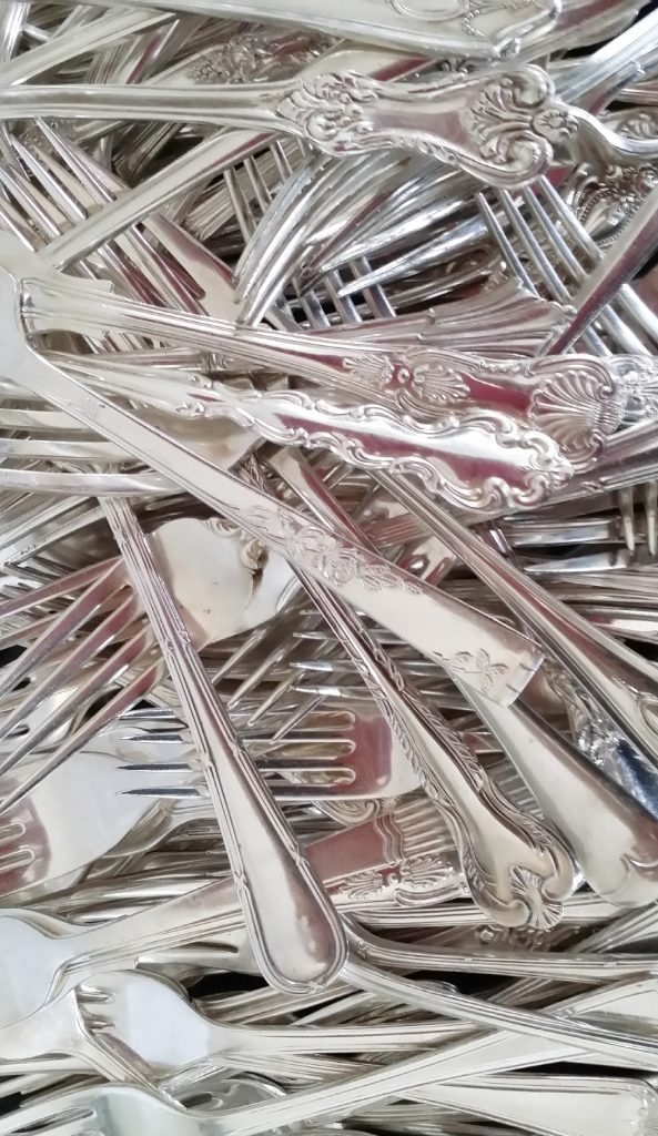 Detail shot of the silver vintage forks for hire