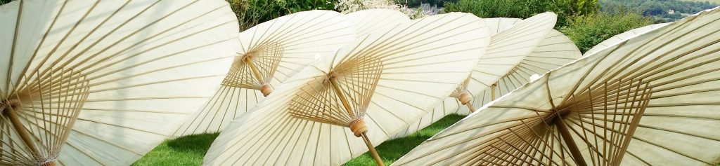 an under view of our paper parasols available to hire